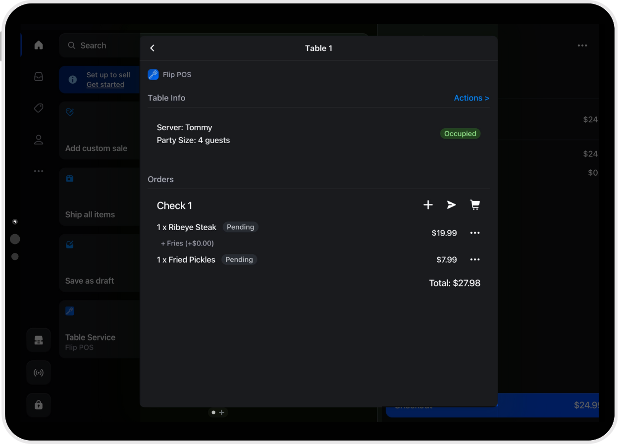 Shopify POS Restaurant Management System Interface