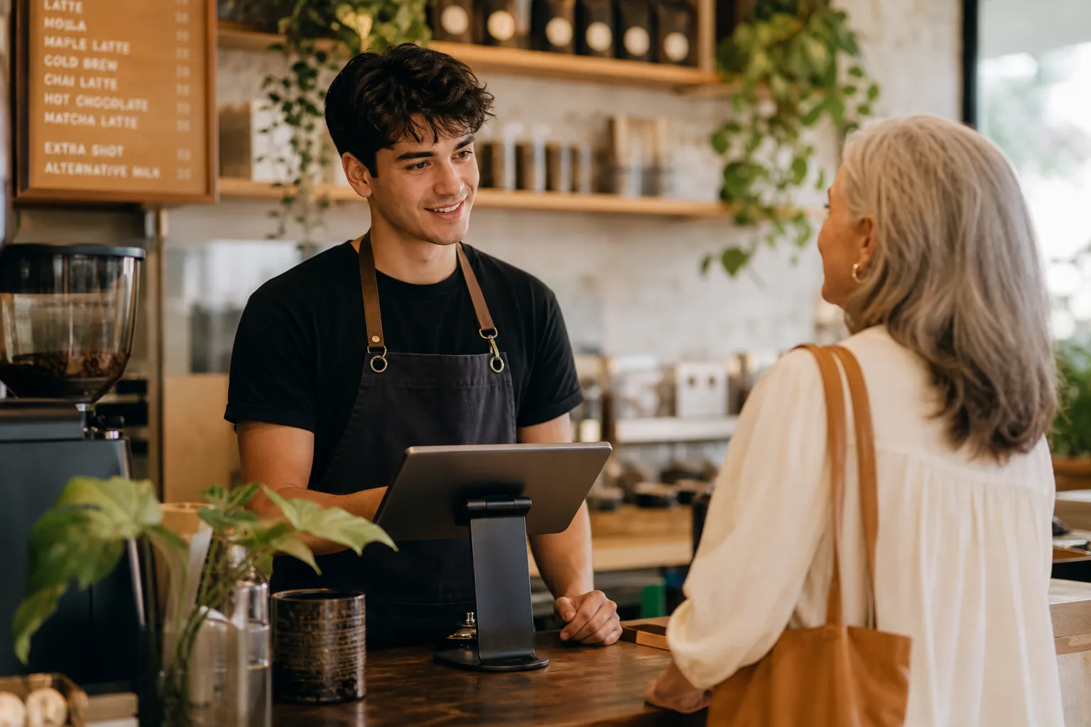Staff using Flip POS counter service on Shopify POS for a winery tasting bar