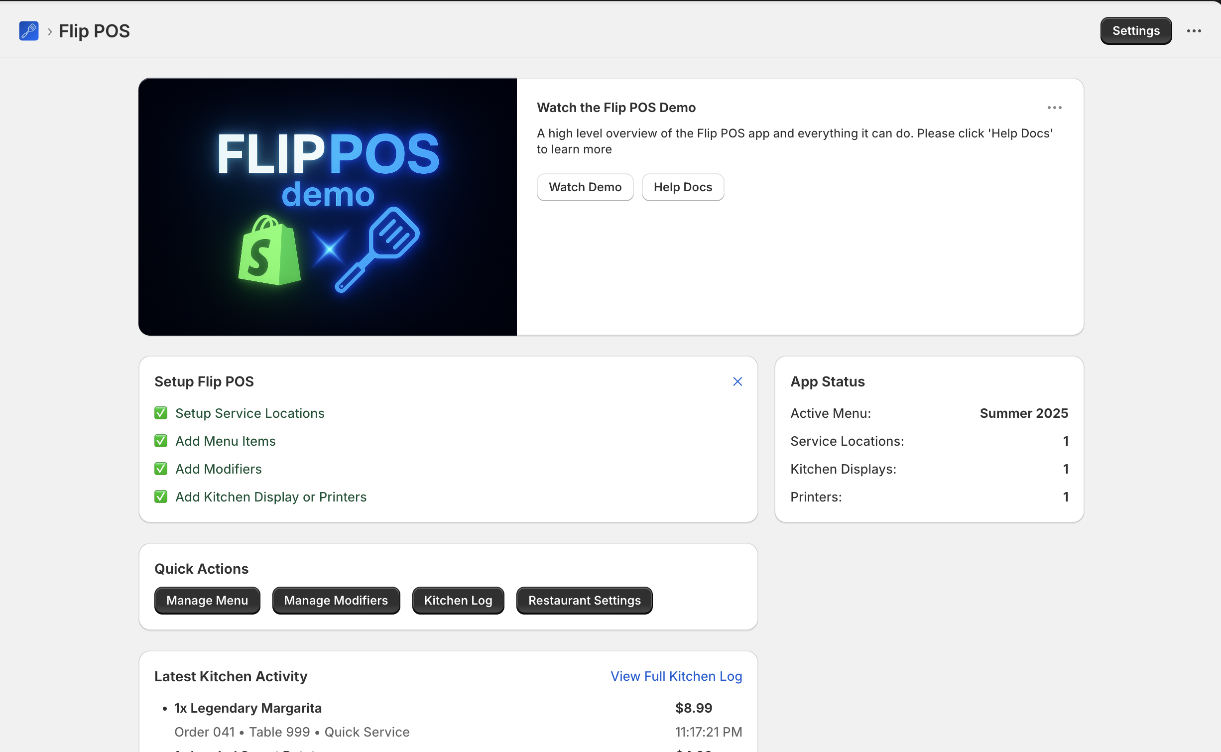 Flip POS restaurant management dashboard interface